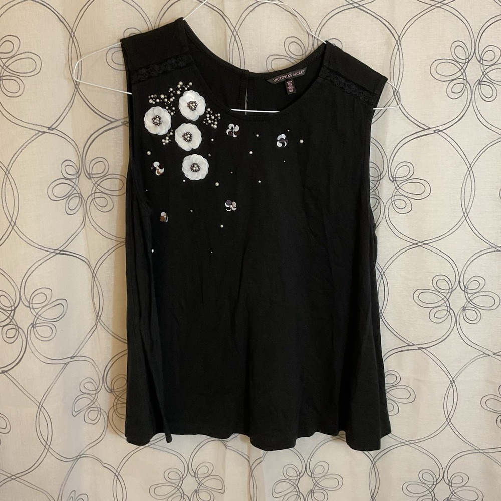 Women's Victoria's Secret Black Embellished Tank Top Relaxed Fit Size SP